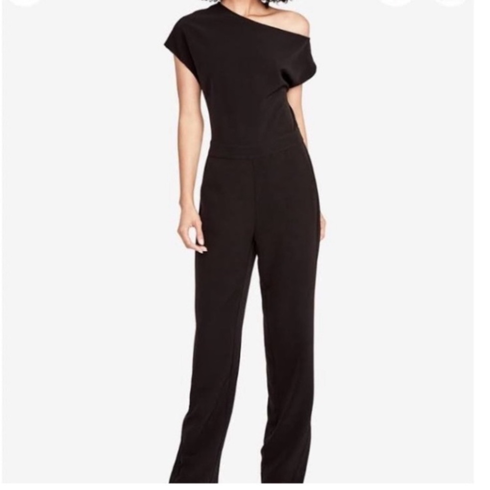 - Rachel Roy BLACK ONE SHOULDER LIKE JUMPSUIT W POCKETS SIZE 0 side sl…